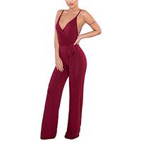 Women\'s High Rise Casual/Daily Club Holiday JumpsuitsSexy Hin Thin Simple Street chic Slim Wide Leg Backless Sexy Holiday Fashion Solid Color