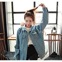 Women\'s Going out Casual/Daily Vintage Street chic All Seasons Polo, Solid Letter Shirt Collar Long Sleeve Cotton Medium