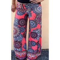 womens mid rise micro elastic chinos pants boho loose print