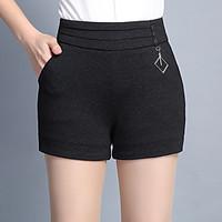 Women\'s High Rise Micro-elastic Shorts Pants, Cute Simple Slim Pure Color Sequins Beaded Solid