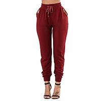 Women\'s High Rise strenchy Chinos PantsStreet chic Active Simple Slim Pure Color Solid Zipper Pocket Lace Up Casual Loose