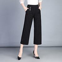 Women\'s High Rise Micro-elastic Chinos Pants, Simple Wide Leg Stripe Tassel Sequins Striped