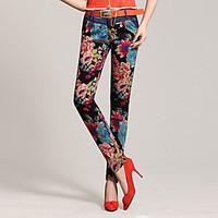 Women\'s High Rise Micro-elastic Skinny Pants, Simple Skinny Denim Print