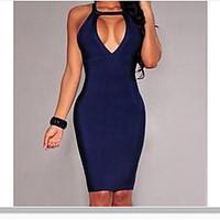 womens casualdaily bodycon dress solid round neck knee length sleevele ...