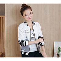 womens casualdaily simple spring jacket print stand long sleeve regula ...