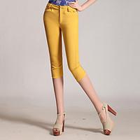 womens high rise micro elastic chinos pants simple slim beaded solid