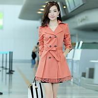 womens casualdaily simple fall trench coat solid peaked lapel long sle ...