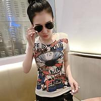 womens casualdaily street chic t shirt letter round neck short sleeve  ...