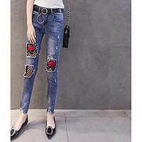 womens mid rise strenchy jeans pants street chic slim print color bloc ...