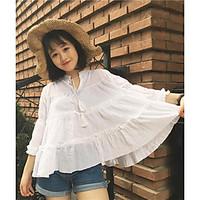 Women\'s Casual/Daily Simple Cute Spring Summer Blouse, Solid Patchwork Deep V ¾ Sleeve Others Thin