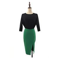 womens going out work simple bodycon sheath dress solid round neck abo ...