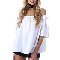 Women\'s Off The ShoulderBow Going out Casual/Daily Simple Street chic Spring Fall T-shirt, Solid Strapless Short Sleeve Cotton Medium