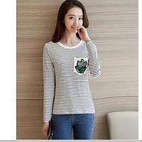 womens casualdaily simple t shirt striped round neck long sleeve cotto ...