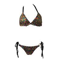 womens halter bikini lace up swimwear polyester patchwork sequins rain ...