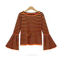 Women\'s Casual/Daily Simple Spring Summer T-shirt, Striped Round Neck Long Sleeve Cotton Opaque