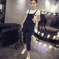 womens mid rise micro elastic overalls pants simple loose solid