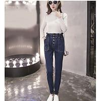 womens mid rise micro elastic jeans pants simple skinny harem solid