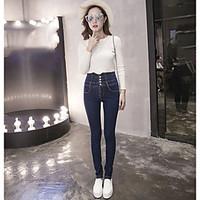 womens high rise micro elastic jeans pants simple skinny solid