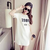 Women\'s Going out Casual/Daily Holiday Cute T-shirt, Solid Letter Round Neck Short Sleeve Cotton Medium