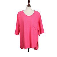 Women\'s Going out Casual/Daily Holiday Simple T-shirt, Solid Round Neck ½ Length Sleeve Cotton Thin Medium