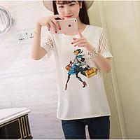Women\'s Going out Casual/Daily Holiday Cute T-shirt, Solid Animal Print Round Neck Short Sleeve Cotton Medium