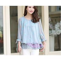 womens going out casualdaily holiday cute blouse solid floral round ne ...