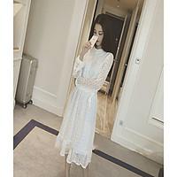 womens casualdaily simple a line dress solid round neck midi long slee ...