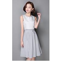 Women\'s Going out Beach Holiday Vintage Simple Cute A Line Sheath Dress, Solid Round Neck Above Knee Sleeveless Silk Cotton Polyester