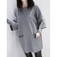 Women\'s Casual/Daily Sweatshirt Solid Round Neck Micro-elastic Nylon Long Sleeve Fall