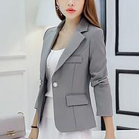 Women\'s Work Simple Fall Blazer, Solid Peaked Lapel Long Sleeve Regular Polyester