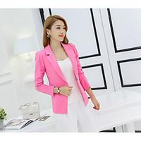 Women\'s Work Simple Spring Fall Blazer, Solid Peaked Lapel Long Sleeve Regular Polyester