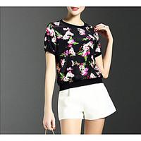 womens going out vintage t shirt solid floral round neck short sleeve  ...