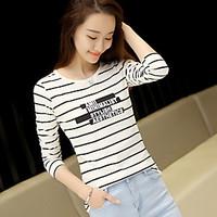 womens casualdaily simple t shirt striped round neck long sleeve cotto ...