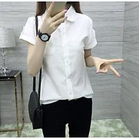 Women\'s Casual/Daily Simple Shirt, Solid Shirt Collar Short Sleeve Cotton