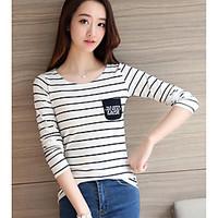 womens casualdaily simple t shirt striped round neck long sleeve cotto ...