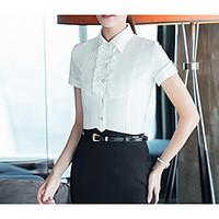 womens casualdaily simple shirt solid shirt collar short sleeve polyes ...