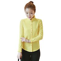 womens casualdaily work cute shirt solid stand long sleeve cotton