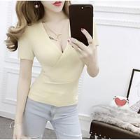 womens casualdaily sexy t shirt solid deep v short sleeve cotton thin