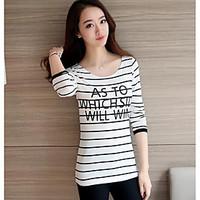 womens casualdaily simple t shirt striped round neck long sleeve cotto ...