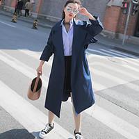 womens going out simple spring trench coat solid notch lapel long slee ...