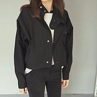 womens going out casualdaily vintage simple spring jacket solid stand  ...