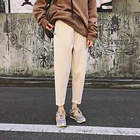 womens high rise micro elastic chinos pants simple harem solid