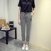 womens high rise micro elastic chinos pants simple straight striped