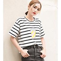 womens going out street chic t shirt striped round neck length sleeve  ...