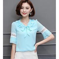 womens casualdaily simple blouse solid round neck short sleeve polyest ...