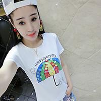 womens beach cute t shirt print round neck short sleeve cotton