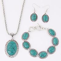 womens european exotic fashion oval imitation turquoise necklace earri ...