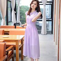 Women\'s Formal Party Vintage Chinoiserie A Line Dress, Solid Lace Crew Neck Midi Long Sleeve Cotton Polyester Red PurpleAll