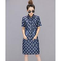 Women\'s Casual/Daily Simple A Line Dress, Polka Dot Stand Above Knee Short Sleeve Cotton Spring Summer Mid Rise Micro-elastic Medium