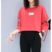 womens casualdaily simple t shirt solid letter round neck sleeve cotto ...